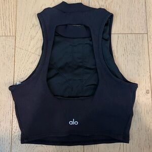 ALO Yoga Black Ribbed High Neck Sports Bra